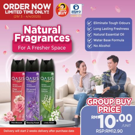 [Group Buy. Del Starts 16/4/25] Oasis Natural Air Fresherner Spray 320ml (Pink Blossom/ Relaxing Purple/ Lively Green)