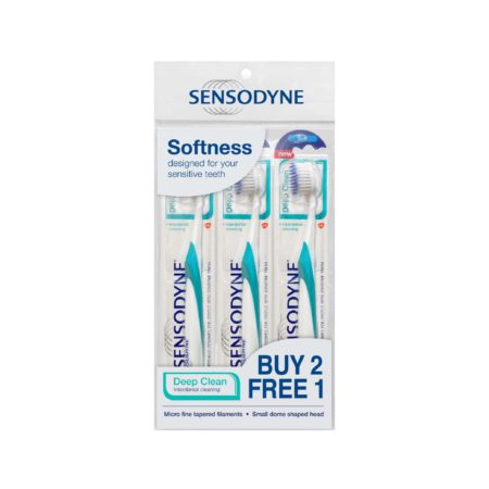Sensodyne Deep Clean Toothbrush Soft 3s | Helps Prevent Cavities and Bad Breath