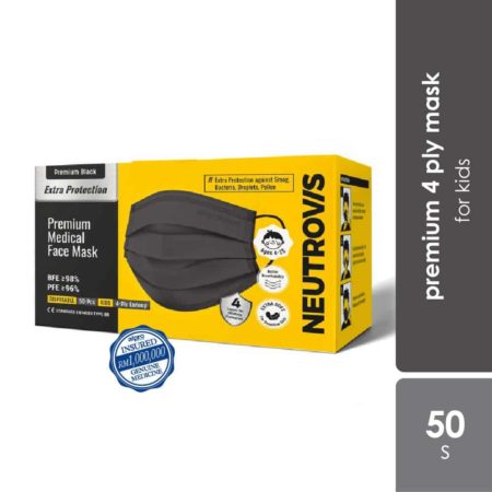 Neutrovis 4ply Premium Medical Face Mask with Extra Protection (Black) 50s | For Kids