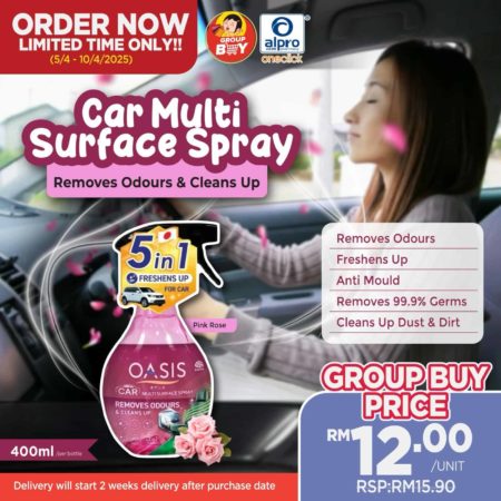 [Group Buy. Delivery Starts: 24/04/2025] Oasis Car Multi Surface Spray Sweet Floral & Pink Rose 400ml