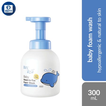 Bzu Bzu Head-To-Toe Foam Baby Wash (Aloe Vera & Chamomile) 300mL | Hypoallergenic & Natural To Skin