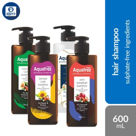 Aquafrez Shampoo (Colour Care/ Damage Care/ Anti-Dandruff/ Hair Shampoo) 600mL | Sulphate-Free Gentle for Most Hair Type
