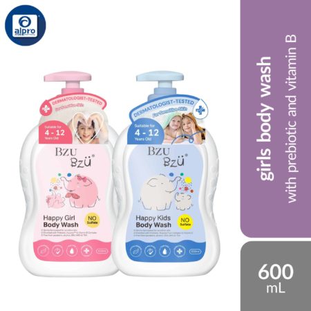 Bzu Bzu Kids (Happy Girl/ Happy Kids) Body Wash 600mL | With Prebiotic & Vitamin B
