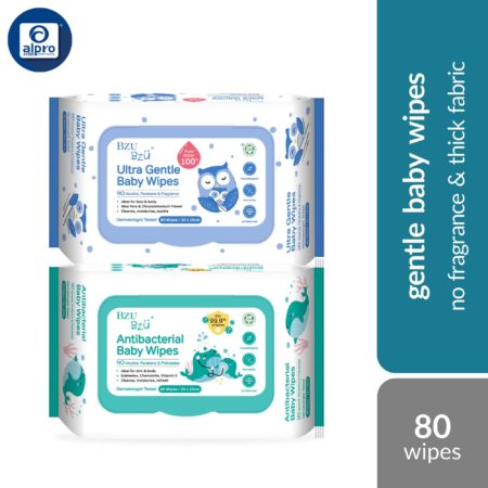 Bzu Bzu Baby Wipes (Ultra Gentle/ Antibacterial) 80 Wipes | No Fragrance & Thick Fabric