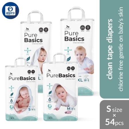 Applecrumby Purebasics Tape Diaper (S~XL) | Chlorine Free Gentle On Baby’s Skin