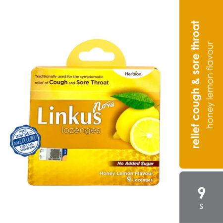 Linkus Nova Honey Lemon Lozenges 9s | Relief Cough & Sora Throats