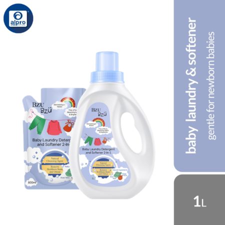 Bzu Bzu Baby Laundry Detergent and Softener 2-In-1 1L | Gentle for Newborn Babies