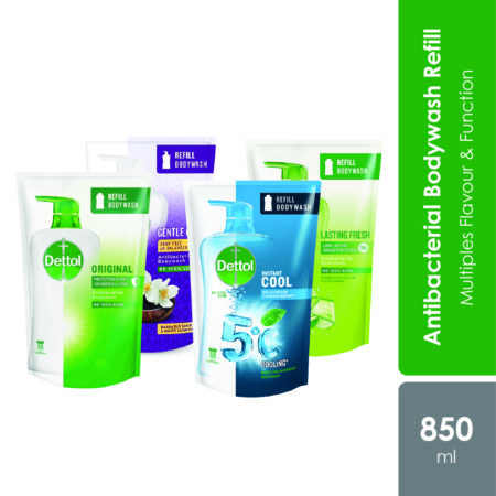 Dettol Shower Gel Refill Pouch 850g (Original / Gentle Care / Lasting Fresh / Instant Cooling) | Antibacterial Body Wash