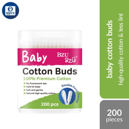 Bzu Bzu Cotton Buds 200pcs | High-Quality Cotton & Less Lint