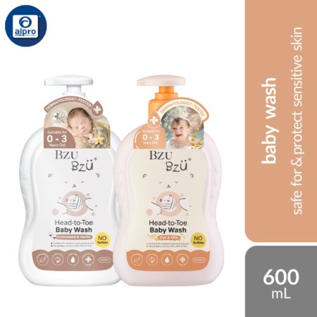 Bzu Bzu Head-To-Toe Baby Wash (Cottonseed & Vanilla/ Oat & Milk) 600mL | Safe For & Protect Sensitive Skin