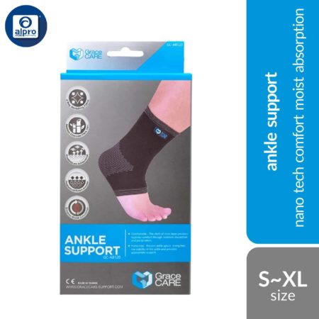 Grace Care 4-way Elastic Ankle Support AB120 Black (Size S/ M/ L/ XL) | Nano Tech Comfort Moisture Absorption