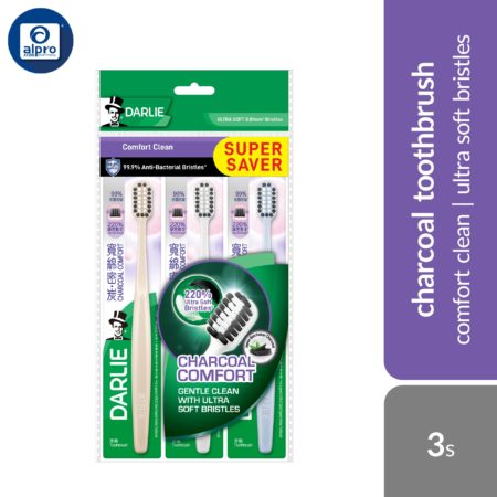 Darlie Toothbrush Clean Comfort Charcoal Bristles 3s | 0.01mm Ultra Soft Bristles