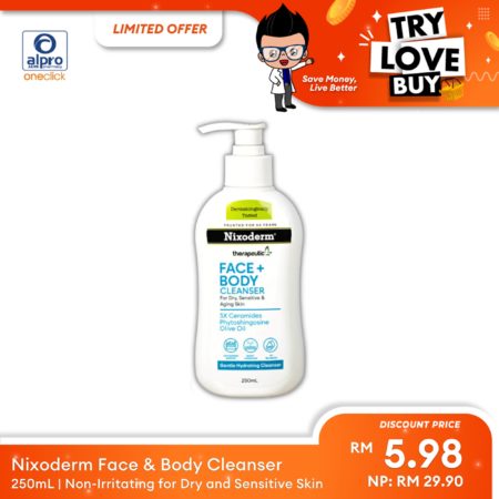 (TLB) Nixoderm Face & Body Cleanser 250mL | Non-Irritating for Dry and Sensitive Skin